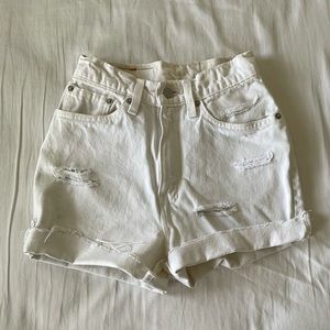 Vintage Levi’s 512 White Distressed Ripped High-Waisted Denim Shorts